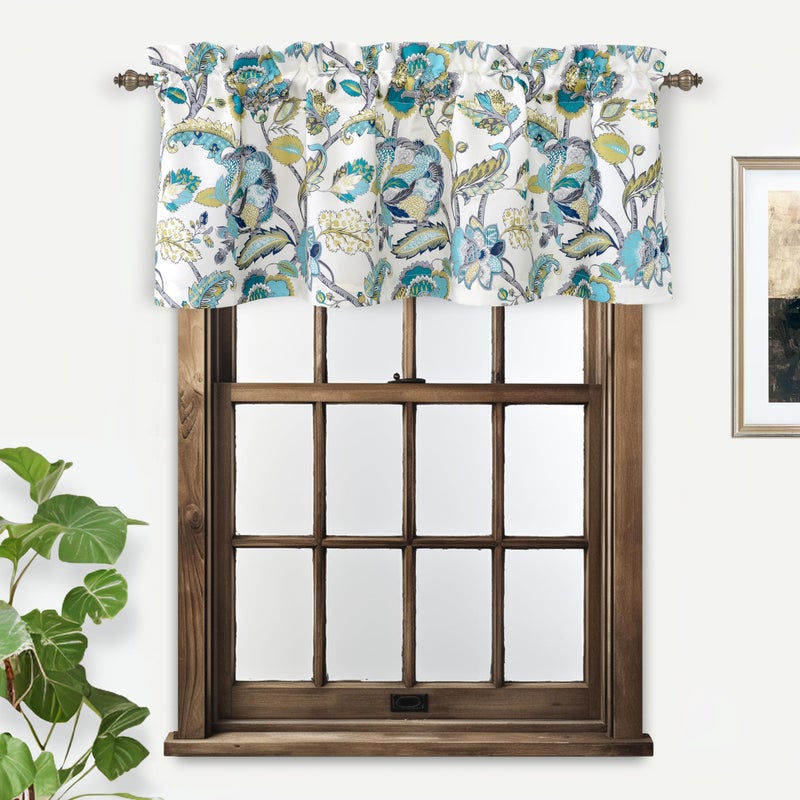 DriftAway Layla Classic America Style Floral Leaves Room Darkening Window Curtain Valance Rod Pocket Single 52 Inch by 18 Inch Plus 2 Inch Header Ivory Teal Gray - Image 5
